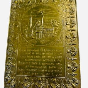 Vintage Embossed Brass "Bless This House" Wall Plaque - Made in England c.1960